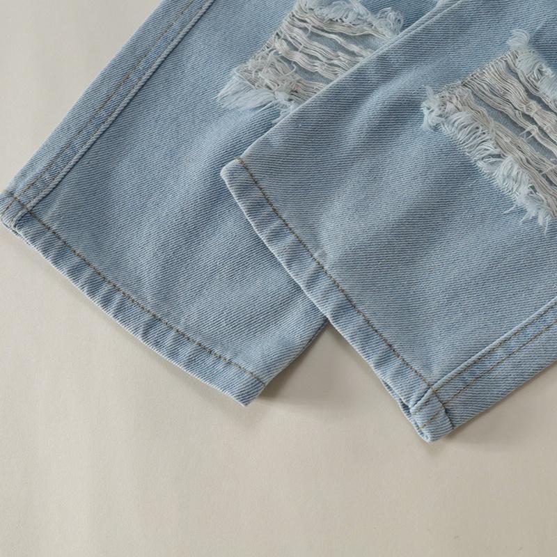 Baby Autumn Jeans 2025 New Children's Korean Version Fashionable Washed Ripped Wide-leg Trousers