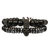 Men's Black Matte Skull Bracelet Set with Zirconia Crown Beads