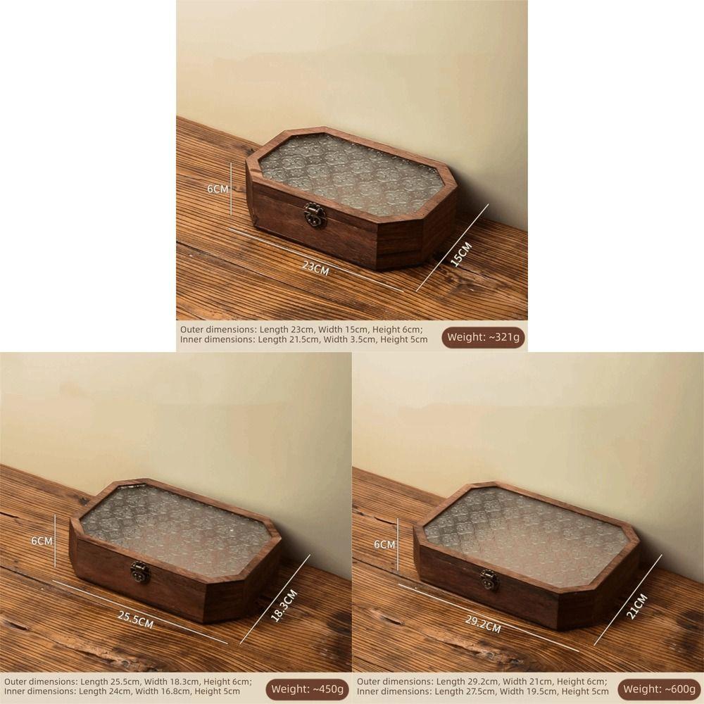 Luxury Wooden Cosmetic Storage Box Multi-Functional Glass Floral Storage Cabinet Flip Cover Jewelry Box Jewelry