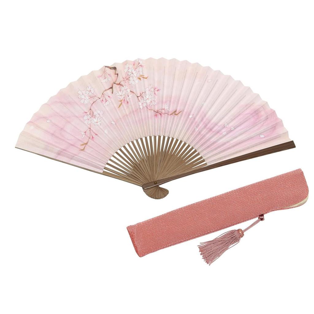 Hasegawa Kyosen Pink Cherry Blossom Pattern Takaraki Chojibori Double-Sided Kyoto Craftsman Handmade Fan Pouch Decorative Box