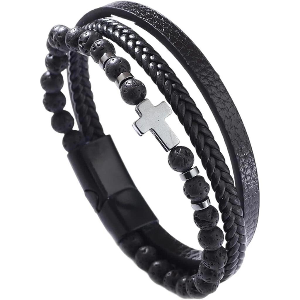 Kreuzarmband Herren, Mehrsträngiges geflochtenes Armreif, Manschettenarmband Oder Geburtstagsgeschenk für Ihn