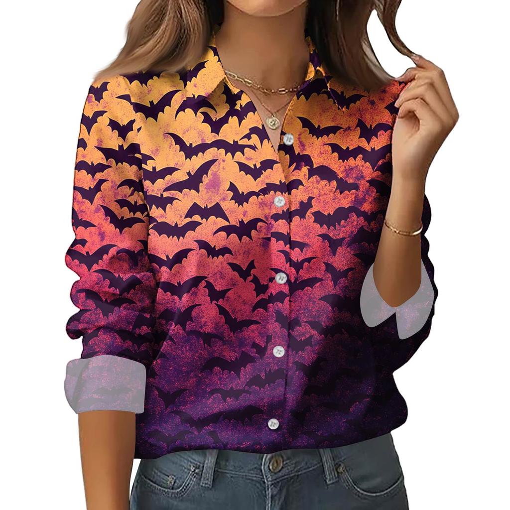 Dámská košile halenka s potiskem tlačítka s dlouhým rukávem ležérní základní košilový límec s běžným topem