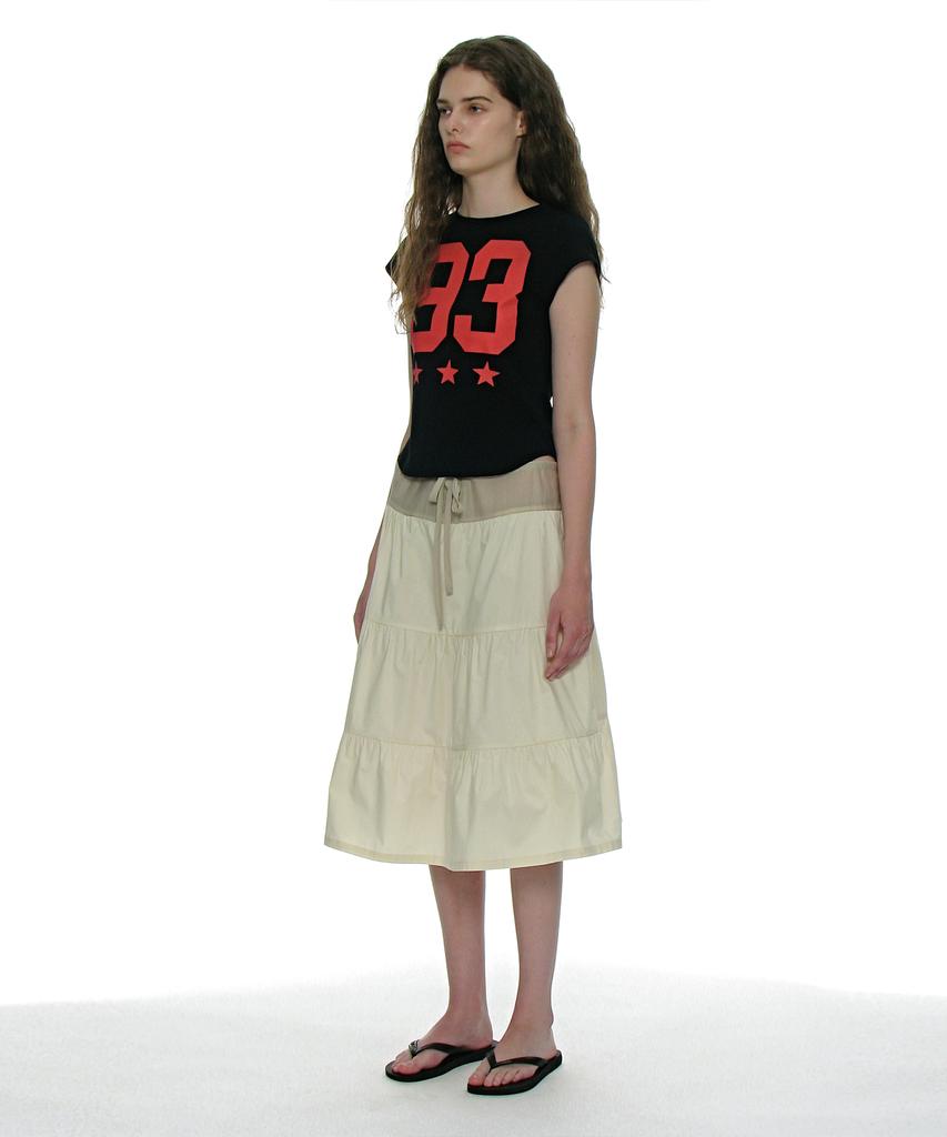 Partimento Woman Tiered Shirred Midi Skirt_Ivory