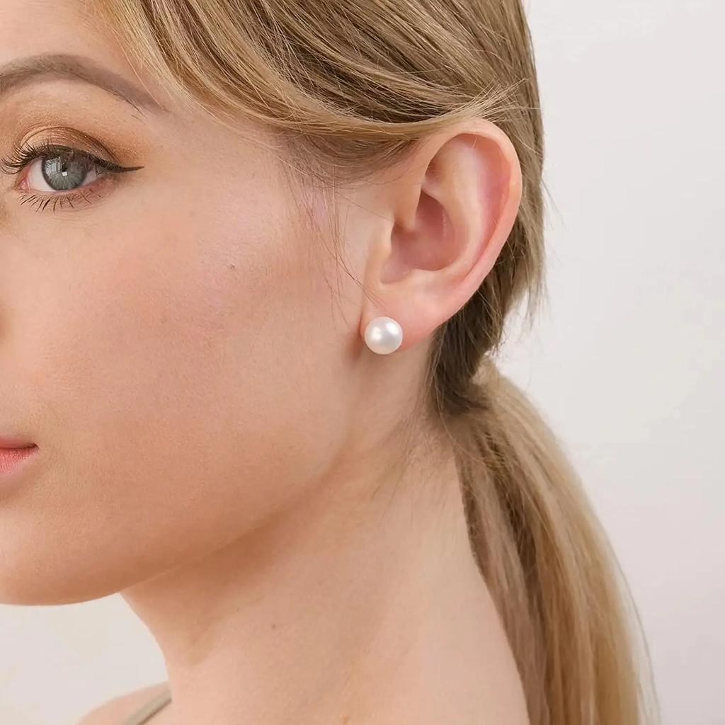Orecchini a lobo con perle d'acqua dolce naturali in argento sterling 925 Orecchini con perle bianche coltivate per orecchini da donna Gioielli