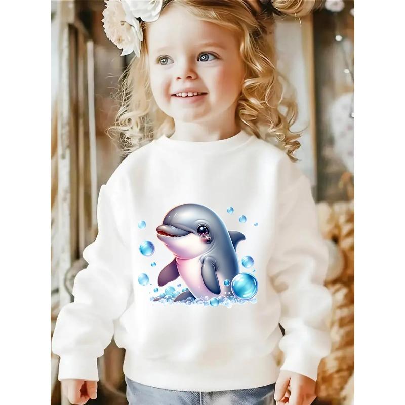 European sizes Kids' Crewneck Sweatshirt - Dolphin Bubbles | Playful Cute, , Sportswear and Casual Wear, Soft and Comfortable, Clothing, Teenagers