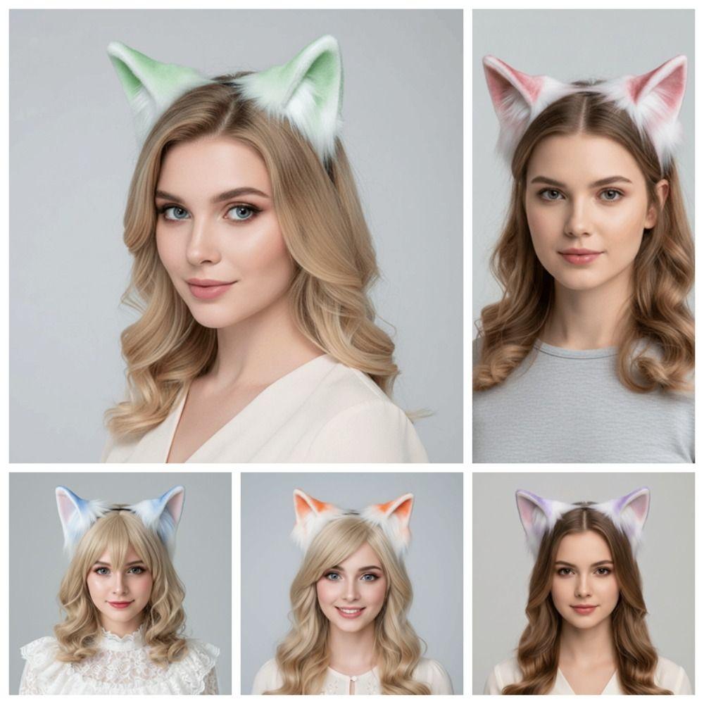 Flexible Cosplay Ears Hair Hoop Gradient Color Handmade Animal Headband Festival Gifting