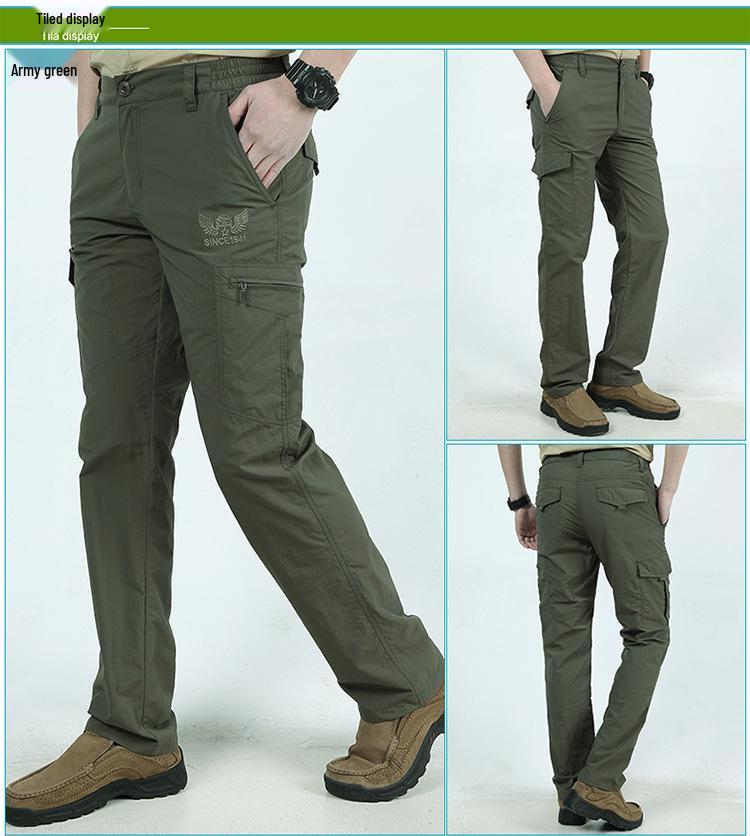 Men's Lightweight Quick-Dry Waterproof Cargo Hiking Pants, Multi-Pocket, Loose, Summer Windbreaker.