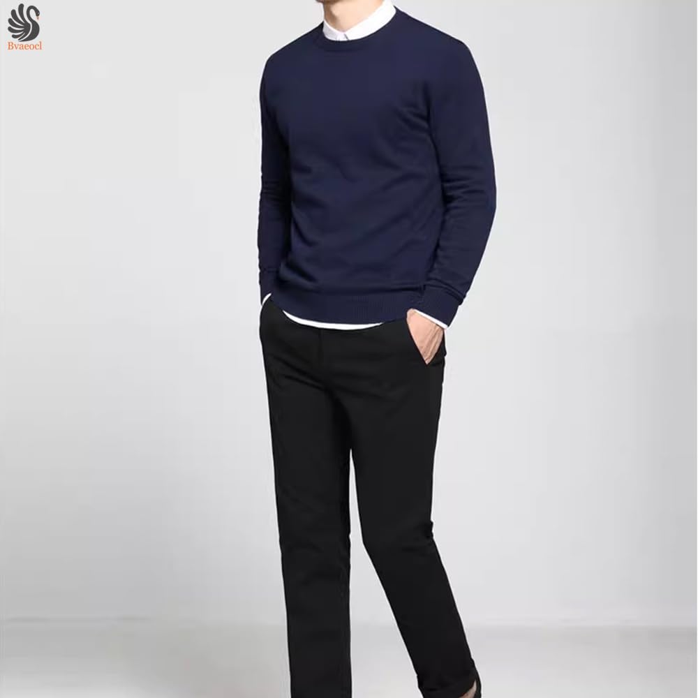 Bvaeocl Winter Crew Neck Knit Solid Long BV147 Men's Sweater, Warm, Color, Casual, Sleeve, Undershirt, Stylish, Spring/Autumn Outfit, (JP, Alphabet,