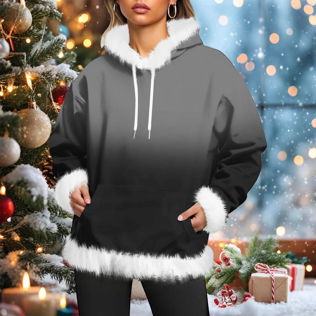 Women's casual fleece-lined hoodie with long sleeves and pockets, a sweatshirt top