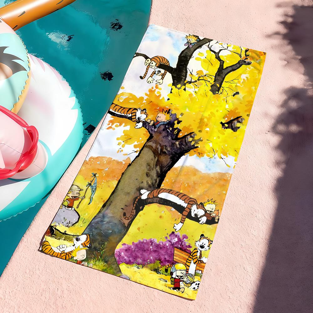 

Cartoon C-Calvin and H-Hobbes Cute Towel Quick Dry Soft Yoga Swimming Fitness Mountain Climbing Large Beach Towels W30*H60(CM)