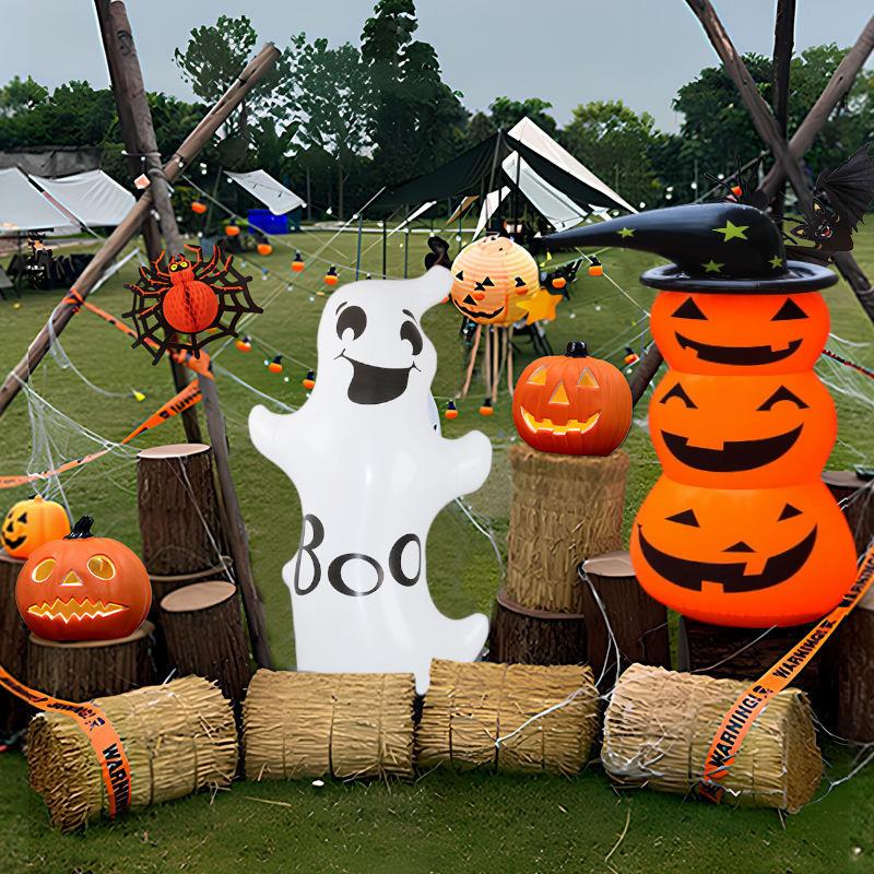 130cm Halloween Standing Inflatable Yard Decor, Inflatable White Ghost and Pumpkin for Home Yard Lawn Indoor Outdoor Decoration