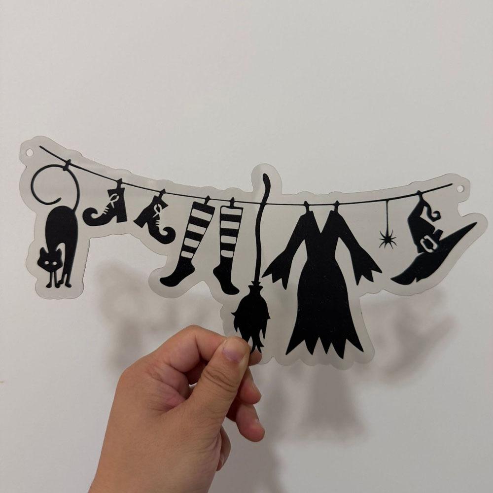 Acrylic Halloween Witch Hat Wall Art Spooky Witch Broom Witch Cloak Hat Party Bunting Funny Black Cat Spider