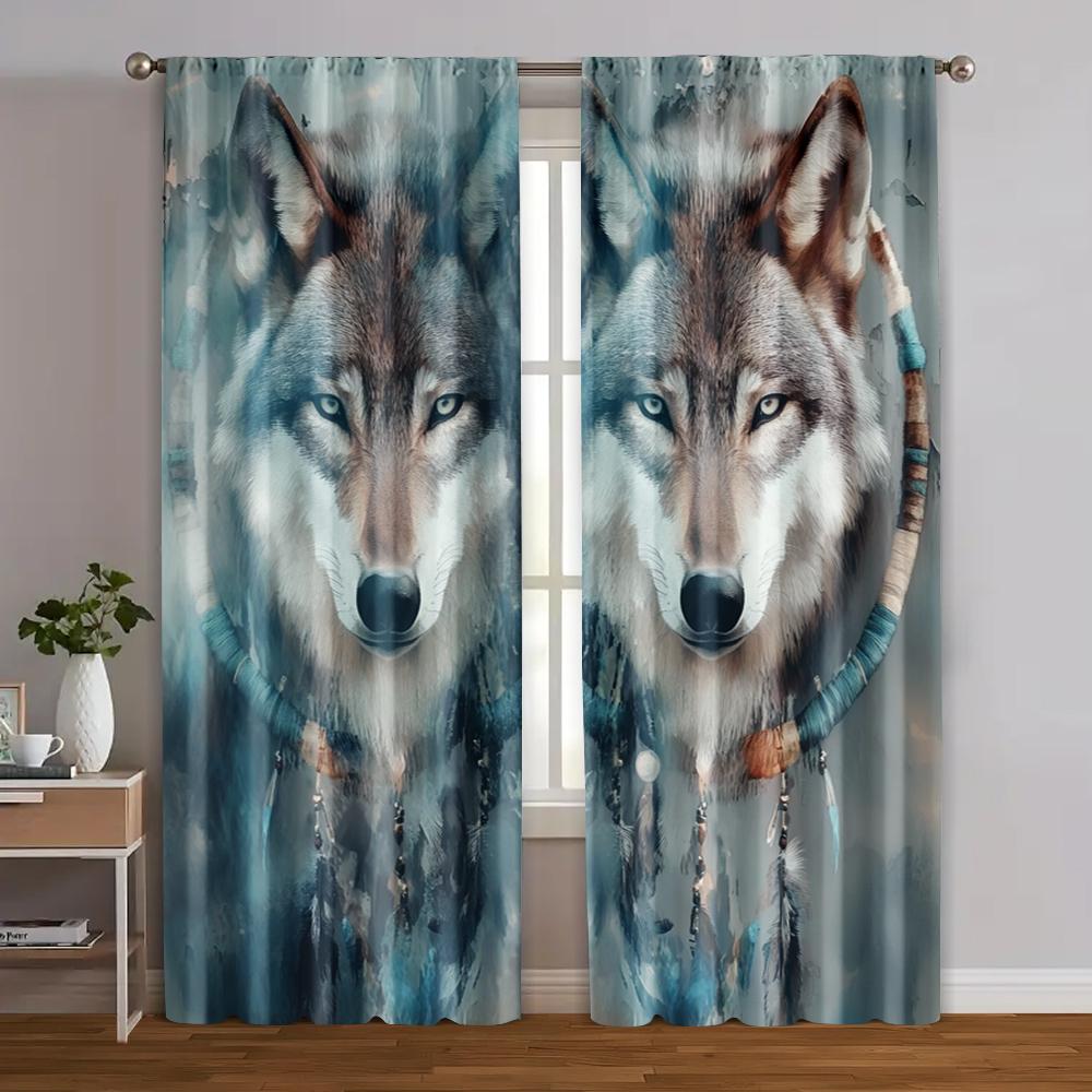 2pcs   Fashionable Curtains  Print Wolf Dreamcatcher Prints Fabric (without Rod) Versatile All Use for Bedroom   Living Room