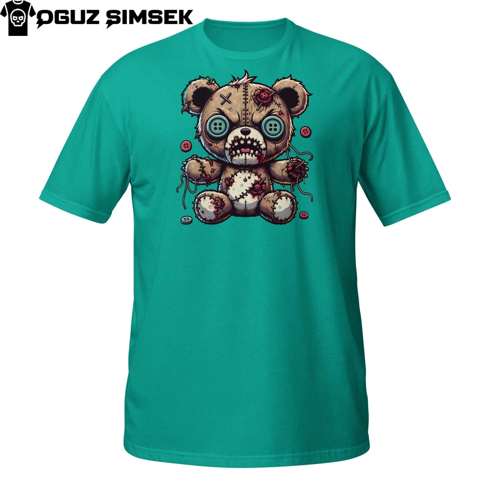 Scary Voodoo Bear T-Shirt Mens Womens Tees Top – Halloween Plush Doll with Buttons and Stitches M