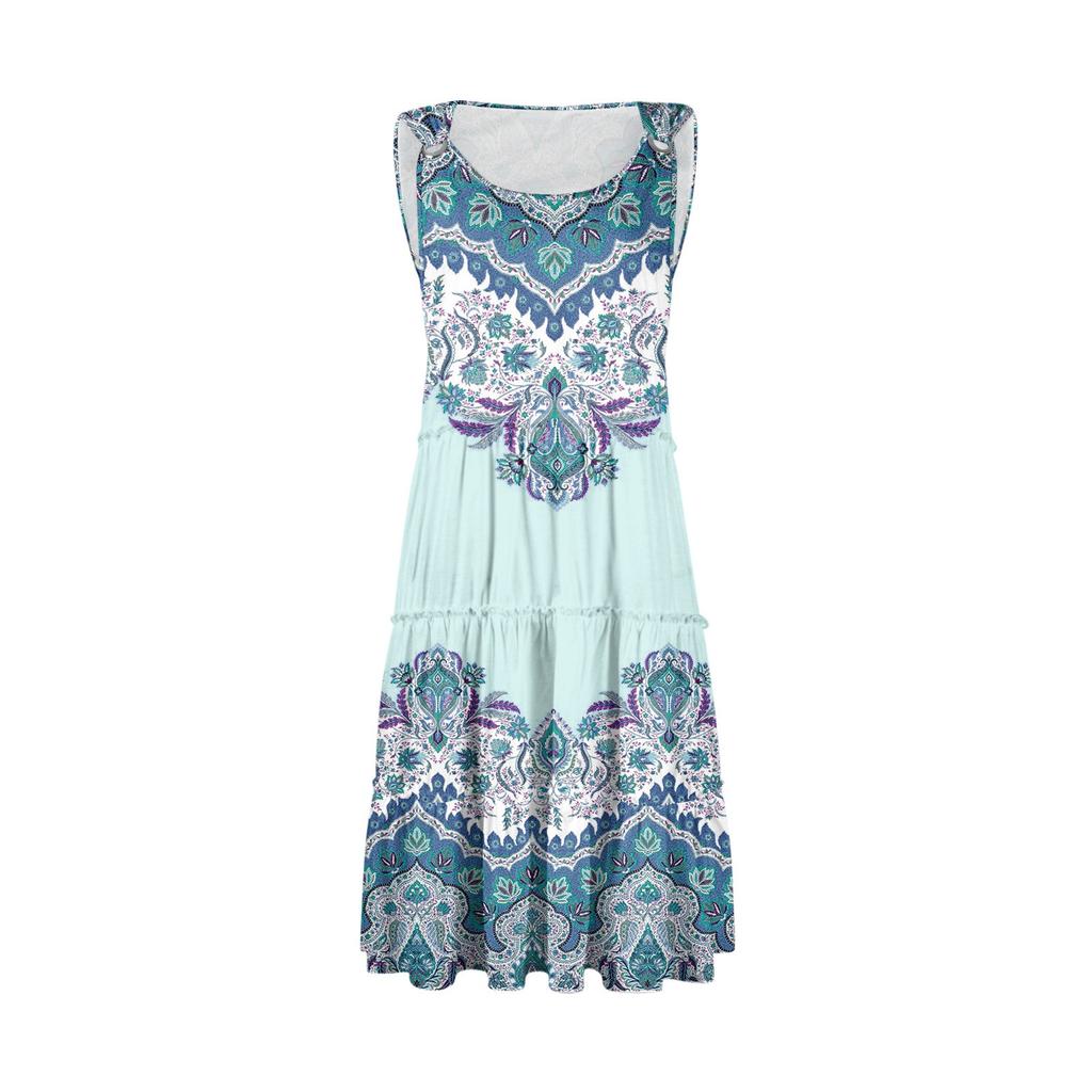 Damen Freizeit Alltag Dating Ausgehen Mode Print Basic Ärmellos Locker Kleid Böhmisches Strandkleid Ärmelloses Kleid