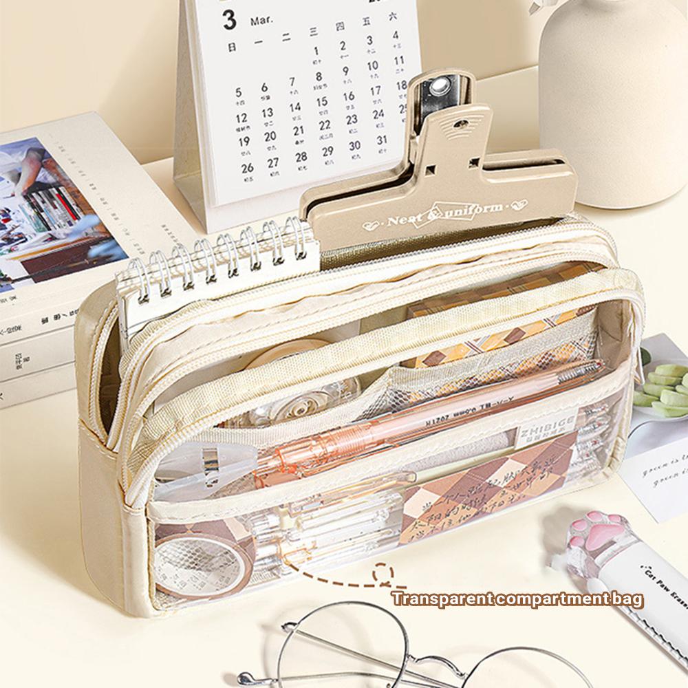 3 Layer Transparent Large Capacity Simple Pencil Case Multi Functional Pen Bag Pouch for Students School Stationery Supplies