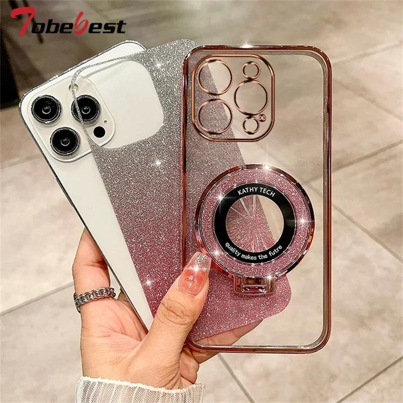 Glitter Plating Magnetic Holder Phone Case For Samsung Galaxy A16 A26 A36 A56 A06 A15 A25 A35 A55 A14 A24 A34 A54 4G 5G Cover