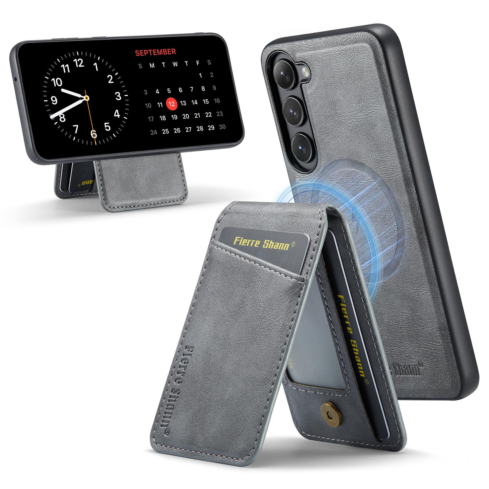 

025 Style For Samsung Galaxy S23+ Case Card Holder Kickstand PU+TPU Phone Shell Grey