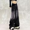 Women's High Waist Wide Leg Jeans Loose Gradient Rhinestone Shiny Straight Denim Pants