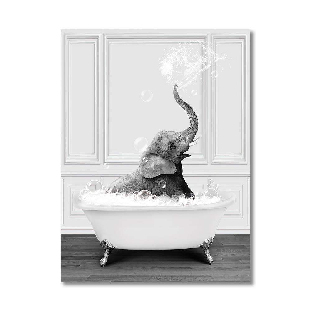 Animais Engraçados Arte de Parede Impressões de Pôster Girafa Banheira Pinguim Elefante Zebra Pintura em Tela Imagem para Quarto de Banho Quarto Decoração de Casa