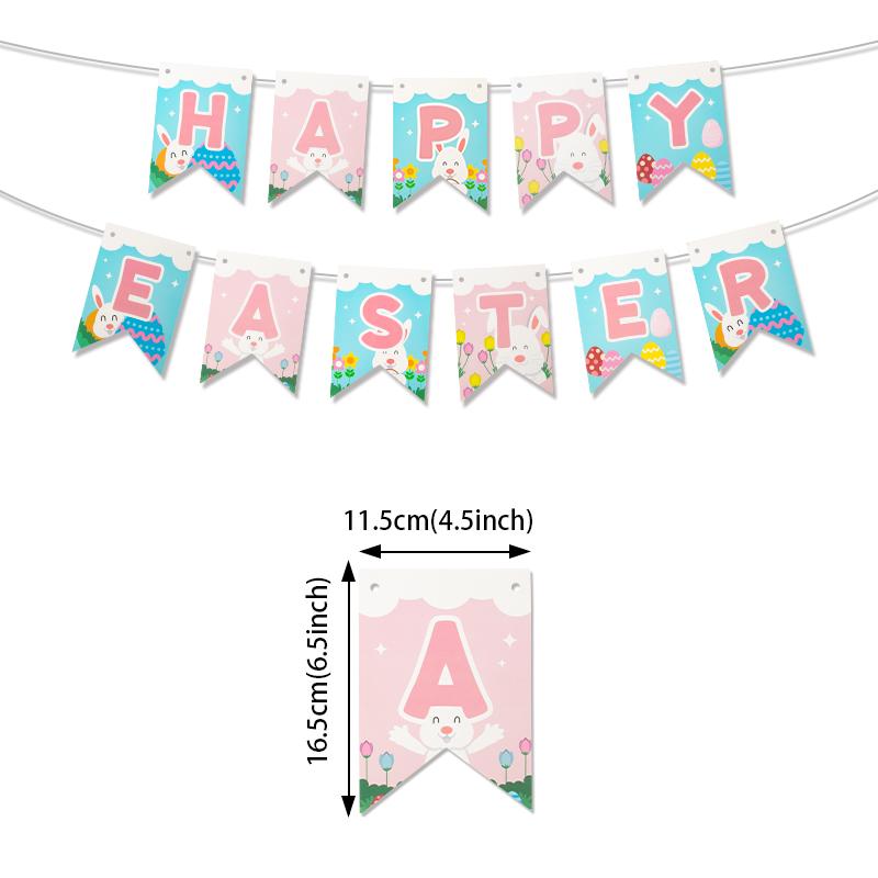 Happy Easter Banner Colorful Bunny Easter Eggs Carrot Banner Garland Signs Spring Themed Easter Day Decorations for Home