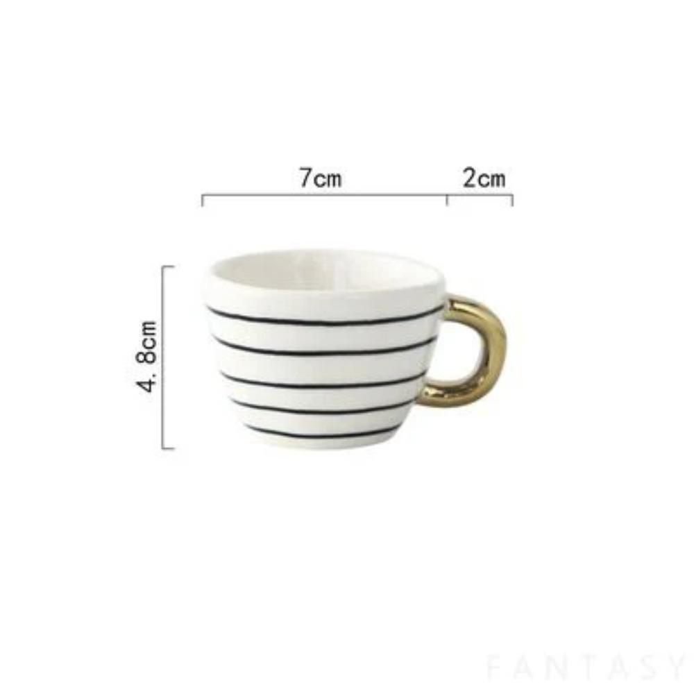 American Irregular Geometric Ceramic Coffee Cup with Gold Plated Handle Black and White Pattern Milk Tea Cup Home Accessories