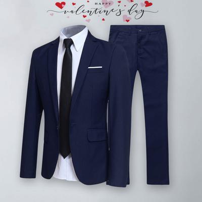 1 takım erkek ceket pantolon düz renk yatak açma yaka Slim Fit takım elbise seti artı boyutu damat Blazer pantolon düğün ofis için