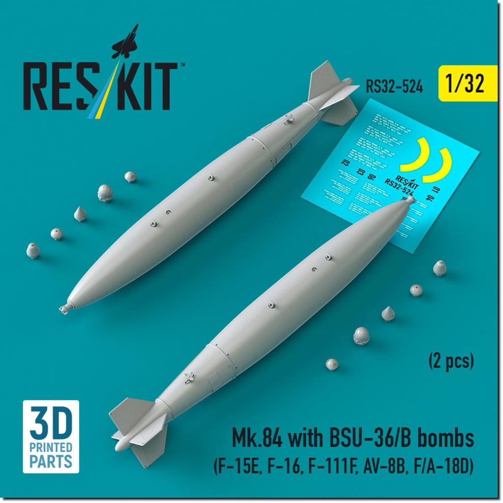 Reskit 2000 lb bomb fin Air Force type 2 pieces Plastic model parts 1/32 Mk.84 w/BSU-36/B RSK32-0524 (Airplane)