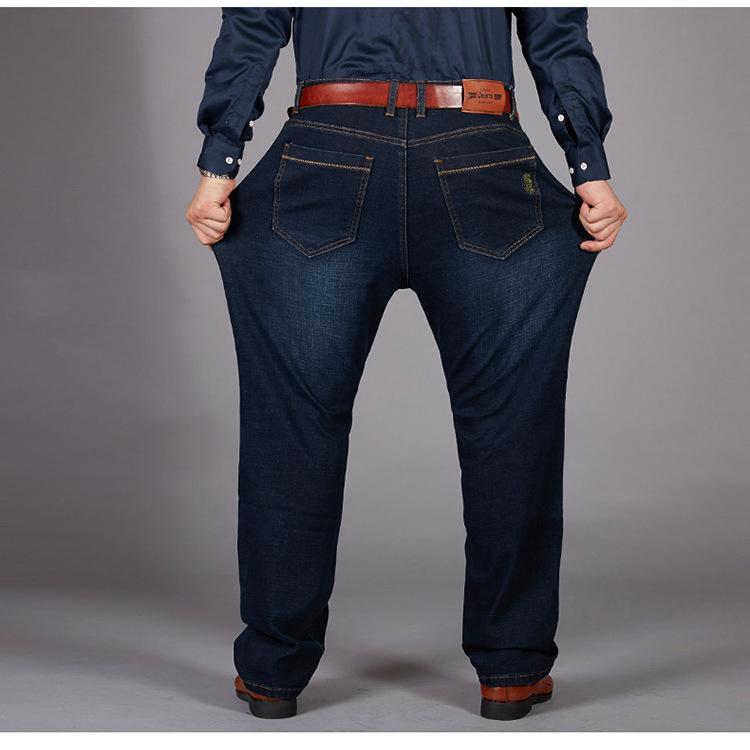 Große Größe elastische Herren Jeans Männer mittleren Alters hohe Taille gerade lose Fat Man Hose plus fette elastische lange Hose