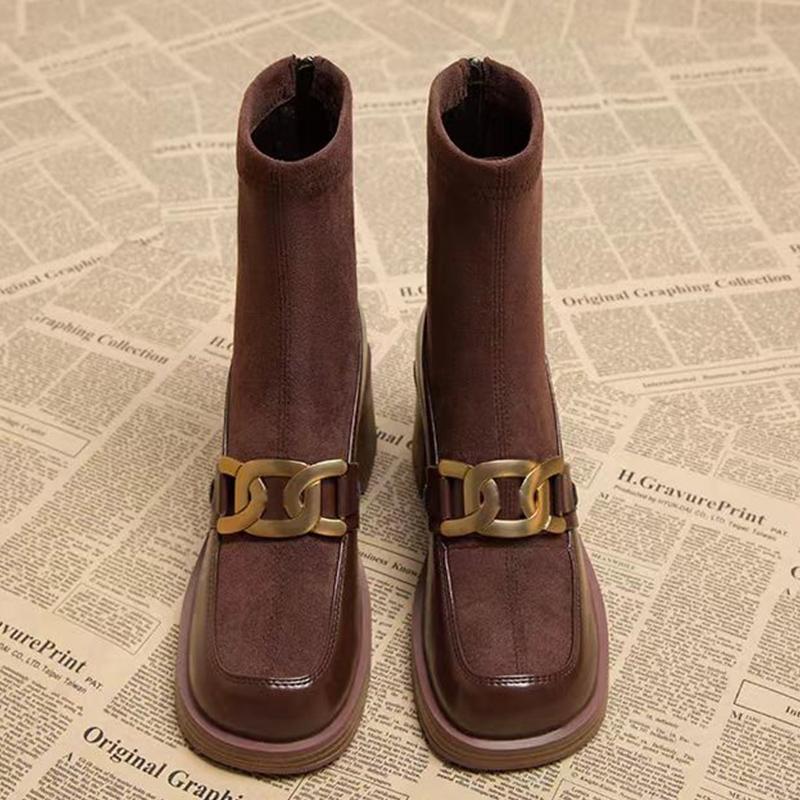 Chunky Women Ankle Boots Suede Retro Winter High Heels Shoes 2025 Trend Designer Pumps Gladiator New Motorcycle Botas De Mujer