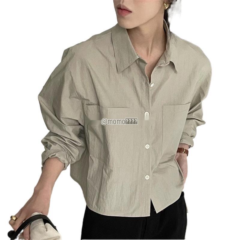 2025 Spring/Autumn Women's Long Sleeve Solid Color Lapel Shirt Jacket with Double Pockets
