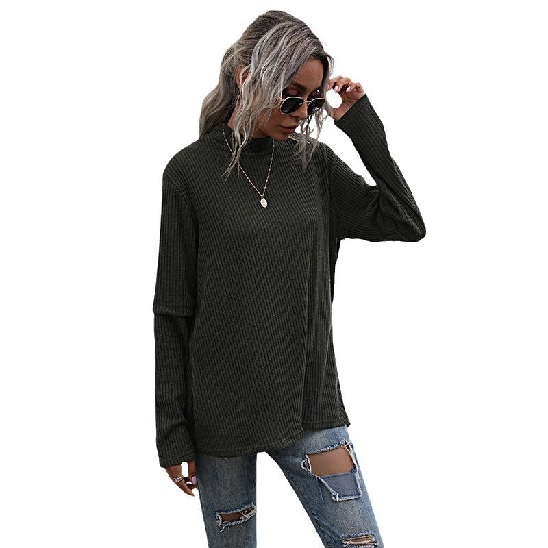Autumn Half High Neck Sweater Women's Solid Color Loose Fit Fashion Casual Temperament Versatile Knitted Bottoming Top