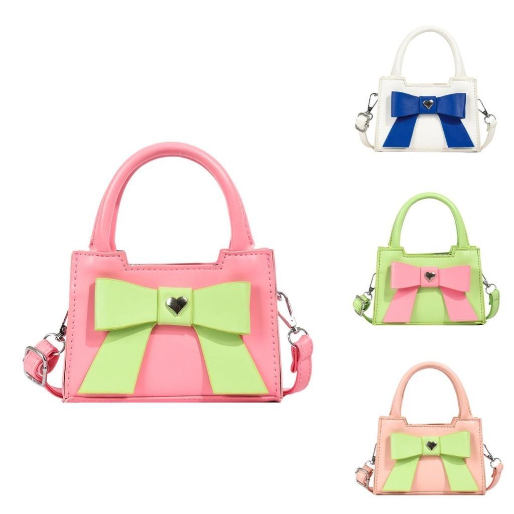 Stylish Korean Toddler Shoulder Bag For Kids Featuring Chic Color Block Design And Sweet Bow Detail
