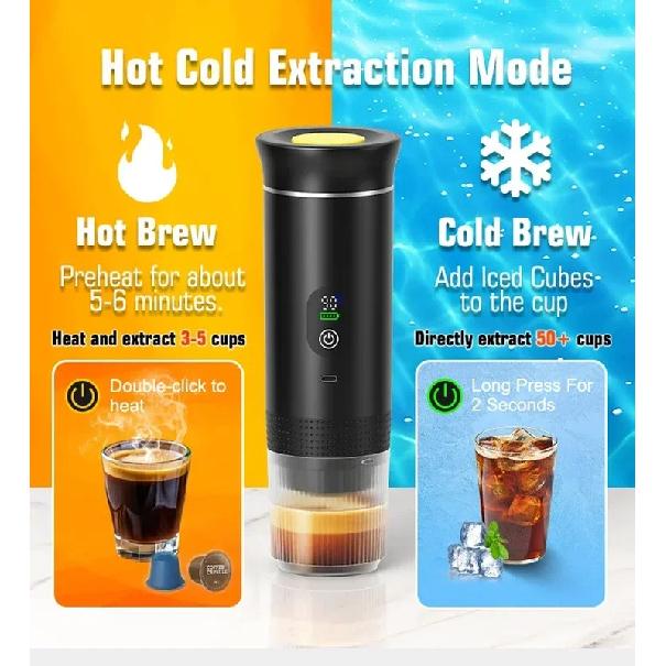 Foombthe Portable Espresso Coffee Machine With Digital Display 3-in-1 Capsule Coffee Maker for Car & Home Camping Coffee Maker