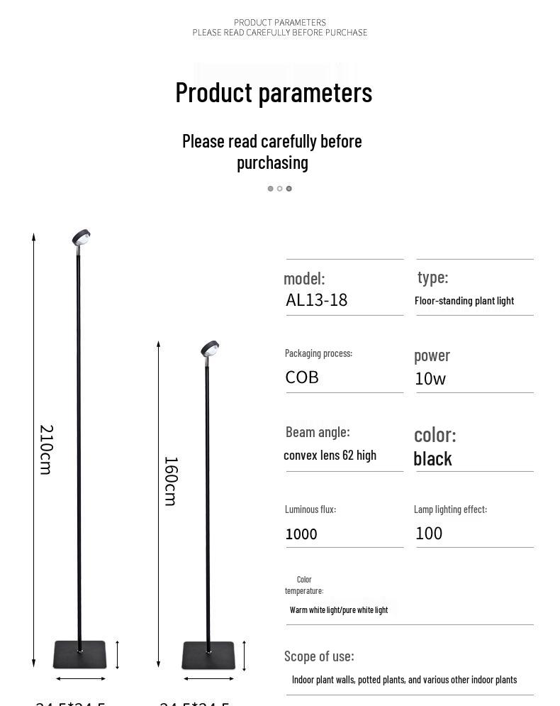 Floor-Standing Indoor LED Grow Light for Succulent and Green Plants - Full Spectrum COB