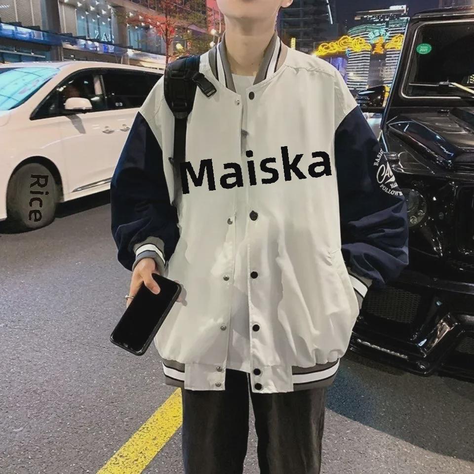 Men's Autumn Embroidered Baseball Jacket - Loose Fit, Trendy Contrast Stitching, American Style, Unisex
