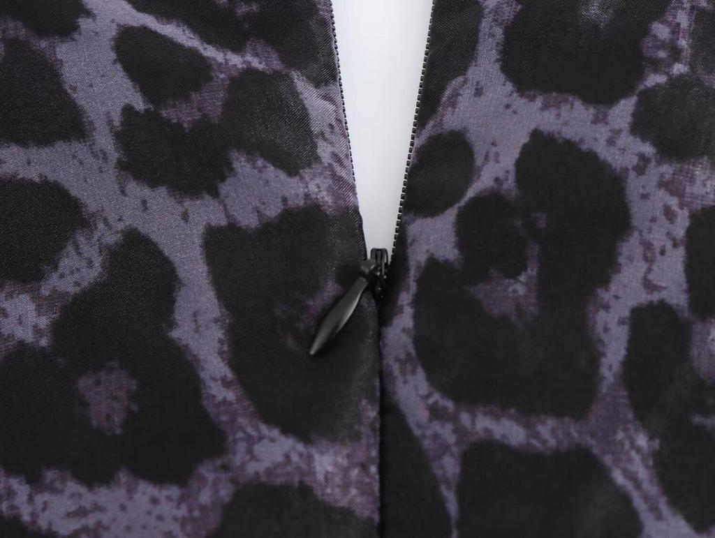 2024 Autumn Women's Organza Print Lantern Sleeve Long Dress - European & American Style Fashion