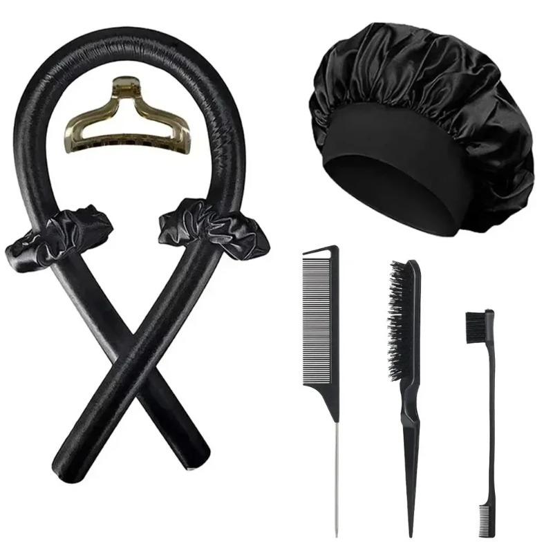 3/5/8pcs No-Heat Curling Iron Set with Satin Sleep Cap Hair Clips Comb Hair Tie Women's Heatless Overnight Styling Tools
