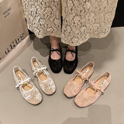 2025 Square Head Spring Summer Evening Shoes Heightened Breathable Gentle Women's Shoes French Mesh Mary Jane Single Shoes New