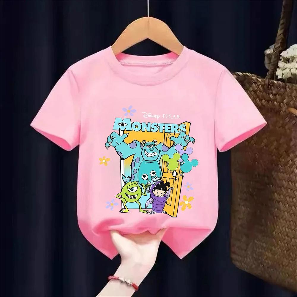 Disney Cartoon Monsters, Inc. Printed T-shirt for Kids 2026 Summer New Street Hip Hop Casual Short Sleeve Y2K Top