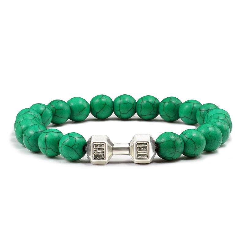 Men's Black Alloy Barbell Bracelet with Turquoise Beads