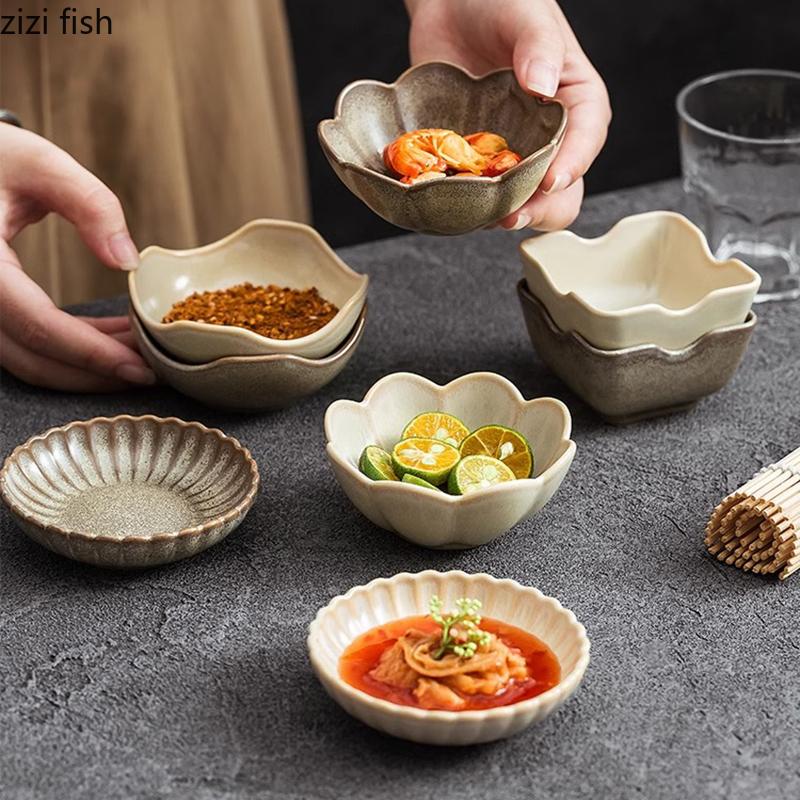 Kiln Changes Vintage Ceramic Seasoning Dish Appetizer Dish Sauce Dish Sushi Plate Snack Plate Restaurant Creative Tableware