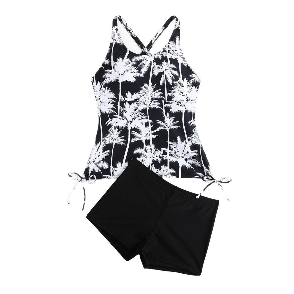 2025 Tankini Feminino Europeu e Americano com Estampa de Coco e Parte de Baixo Boyleg