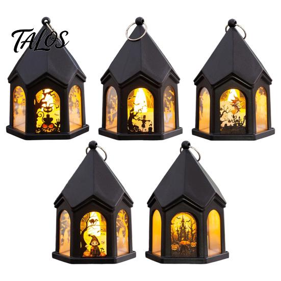 Flickering Candle Lights Halloween Pumpkin Lantern, Gothic House Shape LED Light Safe Night Lamps for Children Party, Spooky Table Centerpieces, Home