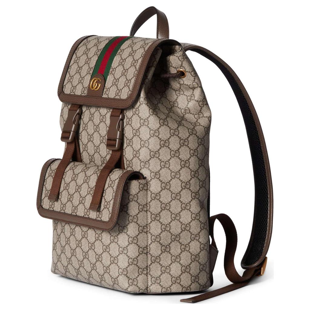 Gucci Ophidia Gold Tone Accessories Double G Logo Canvas And Leather Trimmed Backpack Small Men Backpack Brown 792114-FADMF-9794