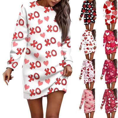 Damen Rundhals lässig Langarm Valentinstag Mode Paar Date Kleid