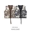 Kaslead New Women Clothes Western Style Ink Jacquard V-neck Knitted Double-sided Nylon Vest Vest Waistcoat