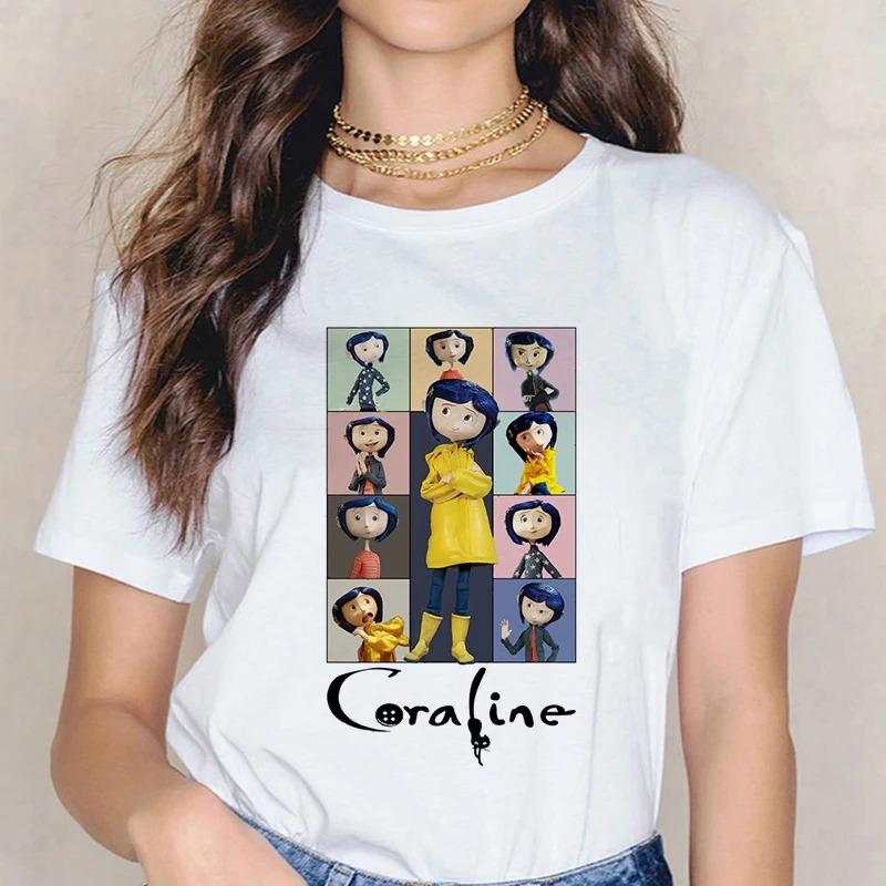 Maglietta Horror di Moda Bambola Coraline Sogni Maglietta Y2k Donna Vintage Gotica Magliette Grafiche di Halloween Abbigliamento