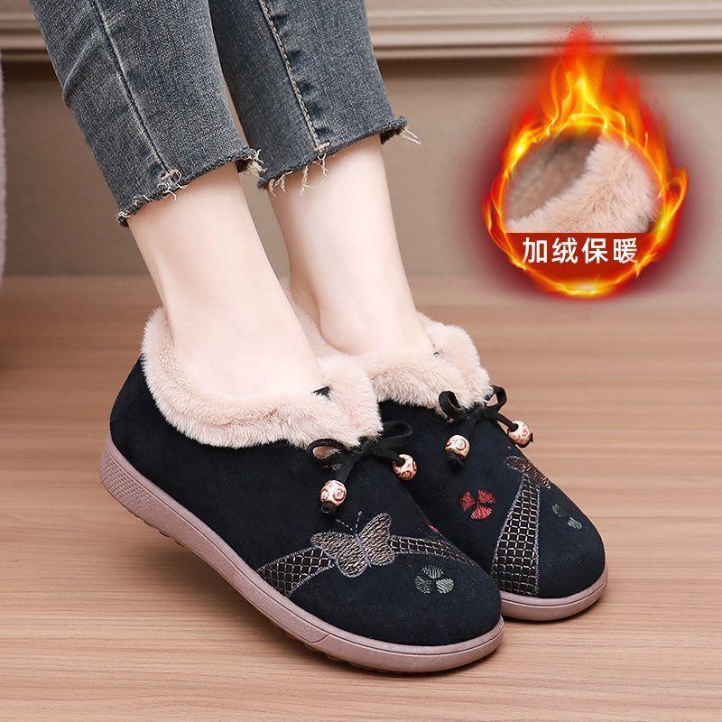 Winter old north cloth shoes women's velvet thickened middle-aged and elderly mother cotton shoes cold warm flat bottom the elderly cotton boots