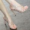 Temperament Stiletto Sandals Women's Summer New Round Toe Open Toe Cross Slim Strap Non-slip Strap High Heels